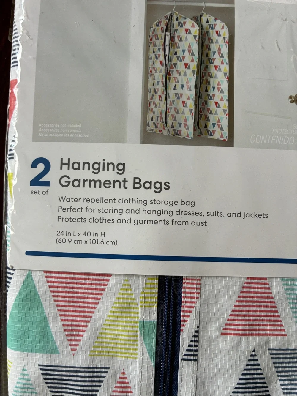 NWT! White Triangle Print Hanging Garment Bags - Set of 2